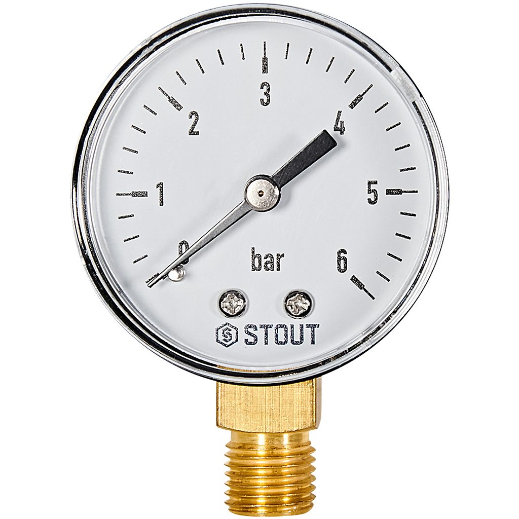 Манометр STOUT радиальный 50 мм, 1/4″, 0–6 бар